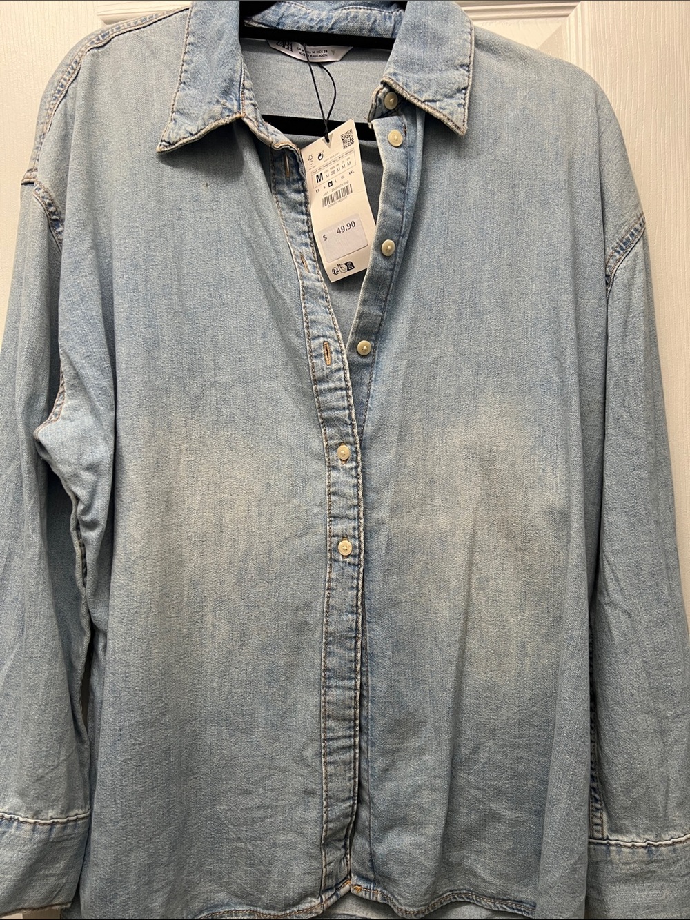 Zara Light Blue Denim Button-Down Shirt - Picture 3 of 4